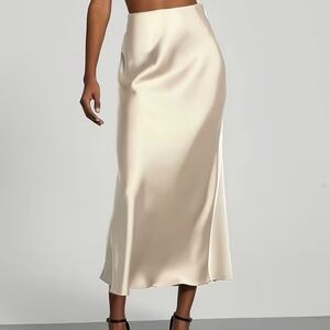 Satin Bias Midi Skirt - Cream
